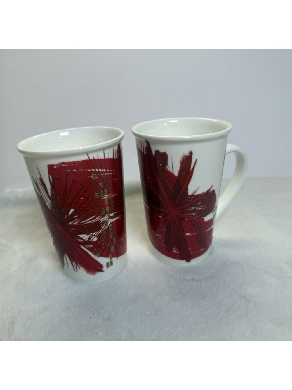 Lot Of 2 Starbucks 2014 Tall Ceramic Mug Cup 12oz Abstract Red Flower Design